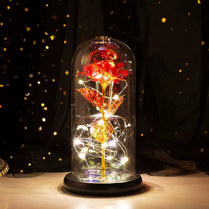 2021 Beauty and Beast Light Galaxy Rose Flower Glass Cover LED Battery Lamp Birthday Valentine'S Day Gift for Mom Mother'S Gift