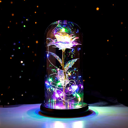 2021 Beauty and Beast Light Galaxy Rose Flower Glass Cover LED Battery Lamp Birthday Valentine'S Day Gift for Mom Mother'S Gift