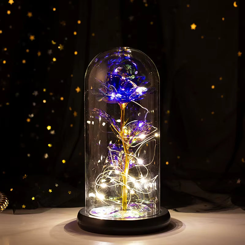 2021 Beauty and Beast Light Galaxy Rose Flower Glass Cover LED Battery Lamp Birthday Valentine'S Day Gift for Mom Mother'S Gift