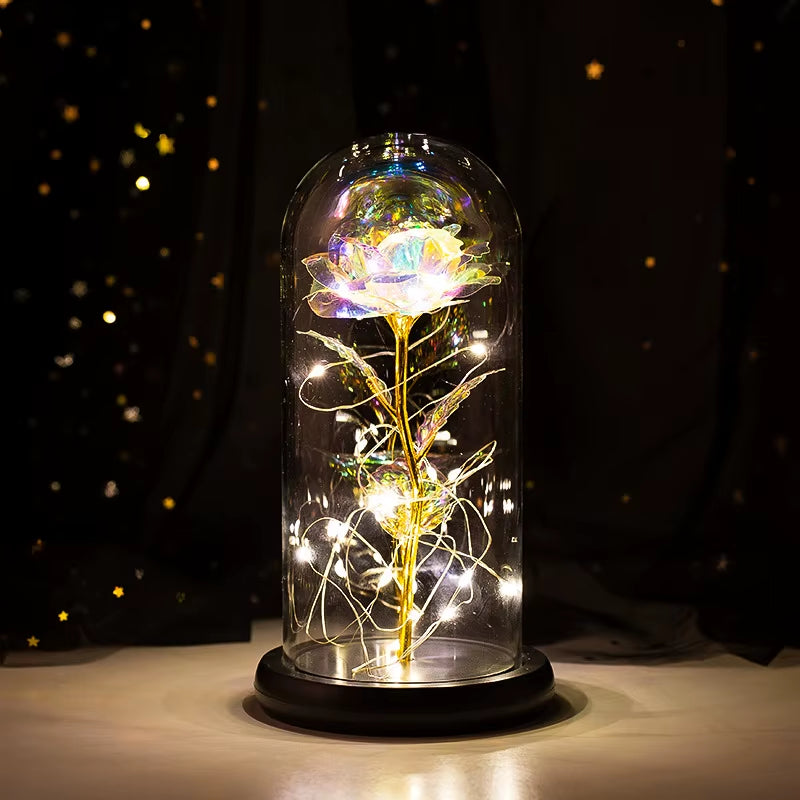 2021 Beauty and Beast Light Galaxy Rose Flower Glass Cover LED Battery Lamp Birthday Valentine'S Day Gift for Mom Mother'S Gift