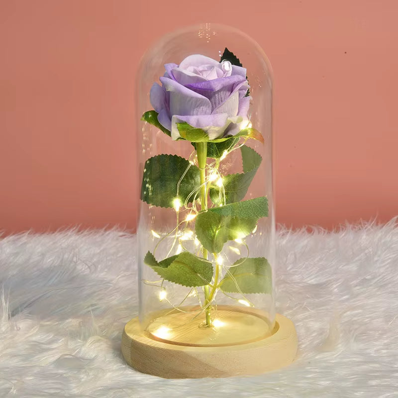 2021 Beauty and Beast Light Galaxy Rose Flower Glass Cover LED Battery Lamp Birthday Valentine'S Day Gift for Mom Mother'S Gift