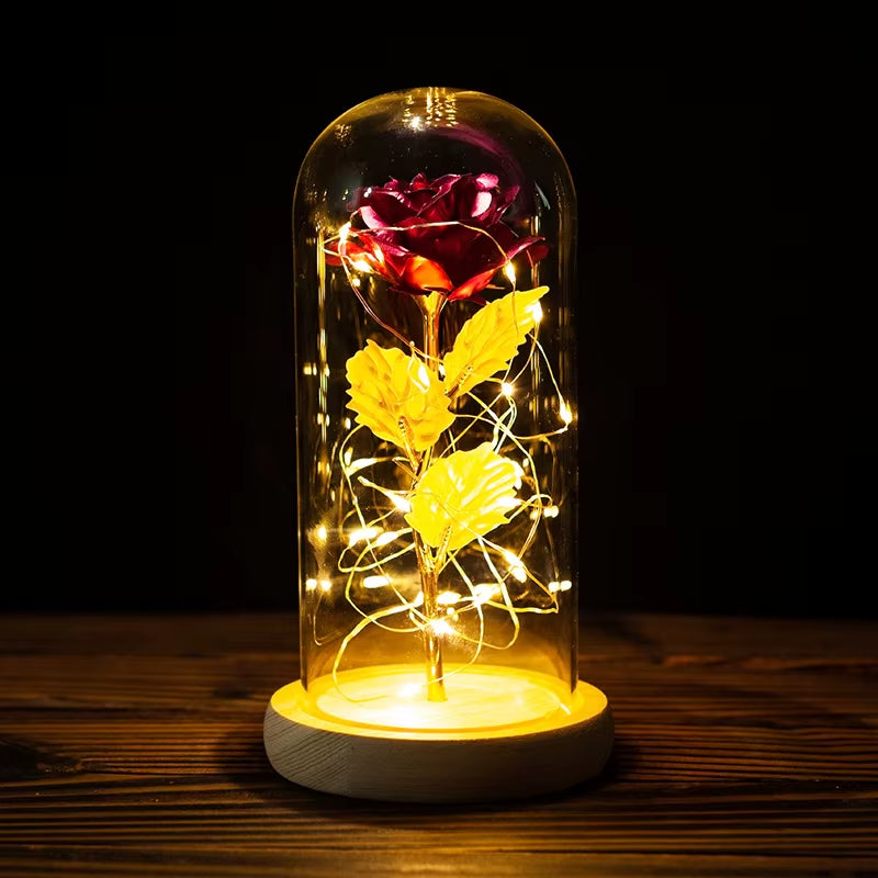 2021 Beauty and Beast Light Galaxy Rose Flower Glass Cover LED Battery Lamp Birthday Valentine'S Day Gift for Mom Mother'S Gift