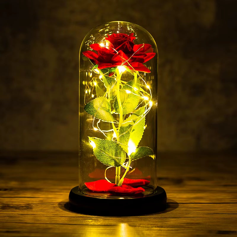 2021 Beauty and Beast Light Galaxy Rose Flower Glass Cover LED Battery Lamp Birthday Valentine'S Day Gift for Mom Mother'S Gift