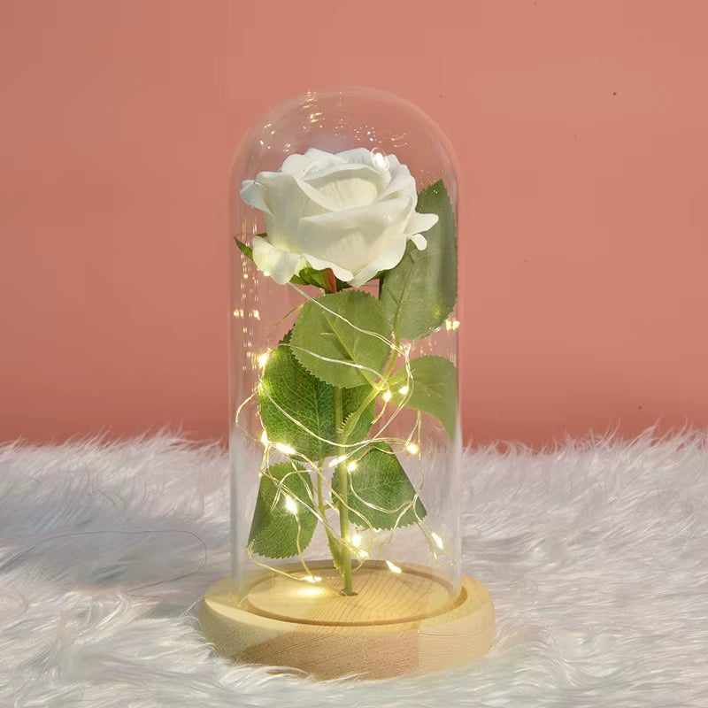 2021 Beauty and Beast Light Galaxy Rose Flower Glass Cover LED Battery Lamp Birthday Valentine'S Day Gift for Mom Mother'S Gift