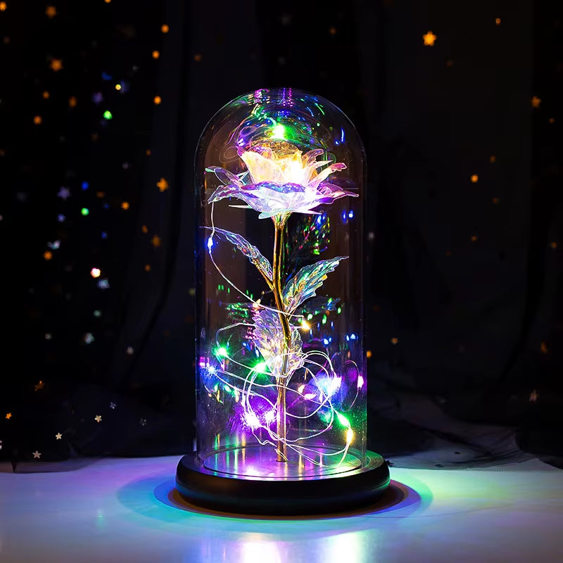 2021 Beauty and Beast Light Galaxy Rose Flower Glass Cover LED Battery Lamp Birthday Valentine'S Day Gift for Mom Mother'S Gift