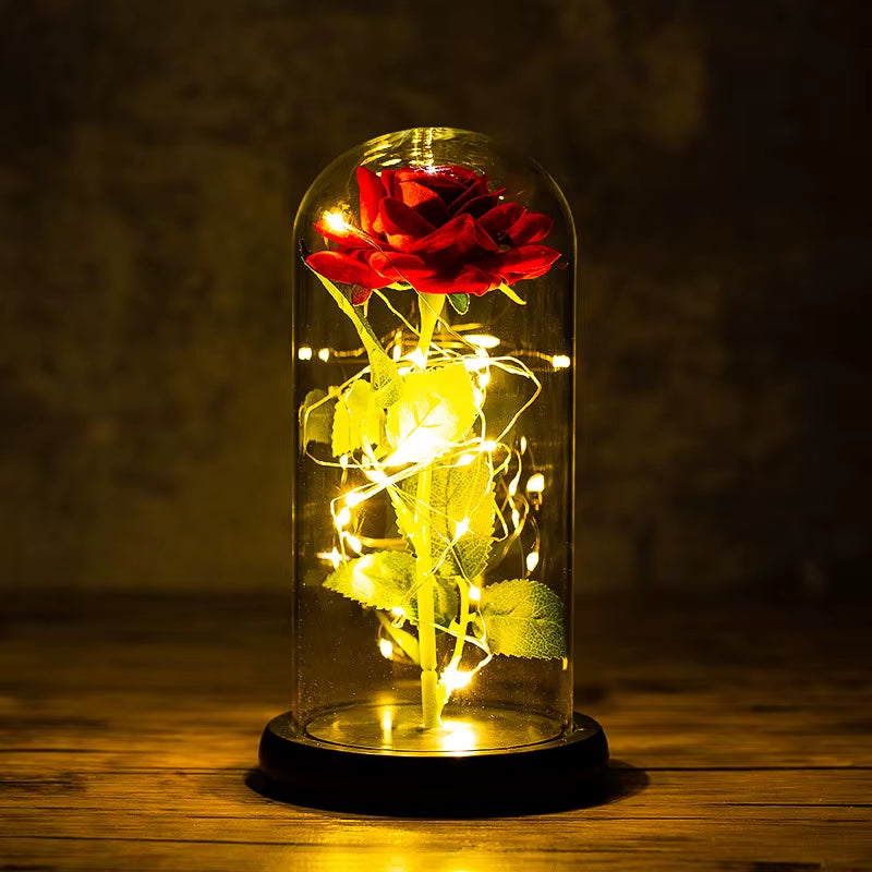 2021 Beauty and Beast Light Galaxy Rose Flower Glass Cover LED Battery Lamp Birthday Valentine'S Day Gift for Mom Mother'S Gift