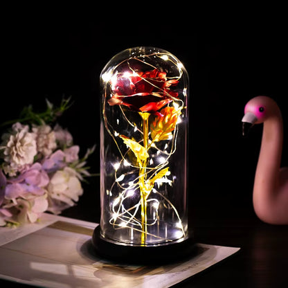 2021 Beauty and Beast Light Galaxy Rose Flower Glass Cover LED Battery Lamp Birthday Valentine'S Day Gift for Mom Mother'S Gift